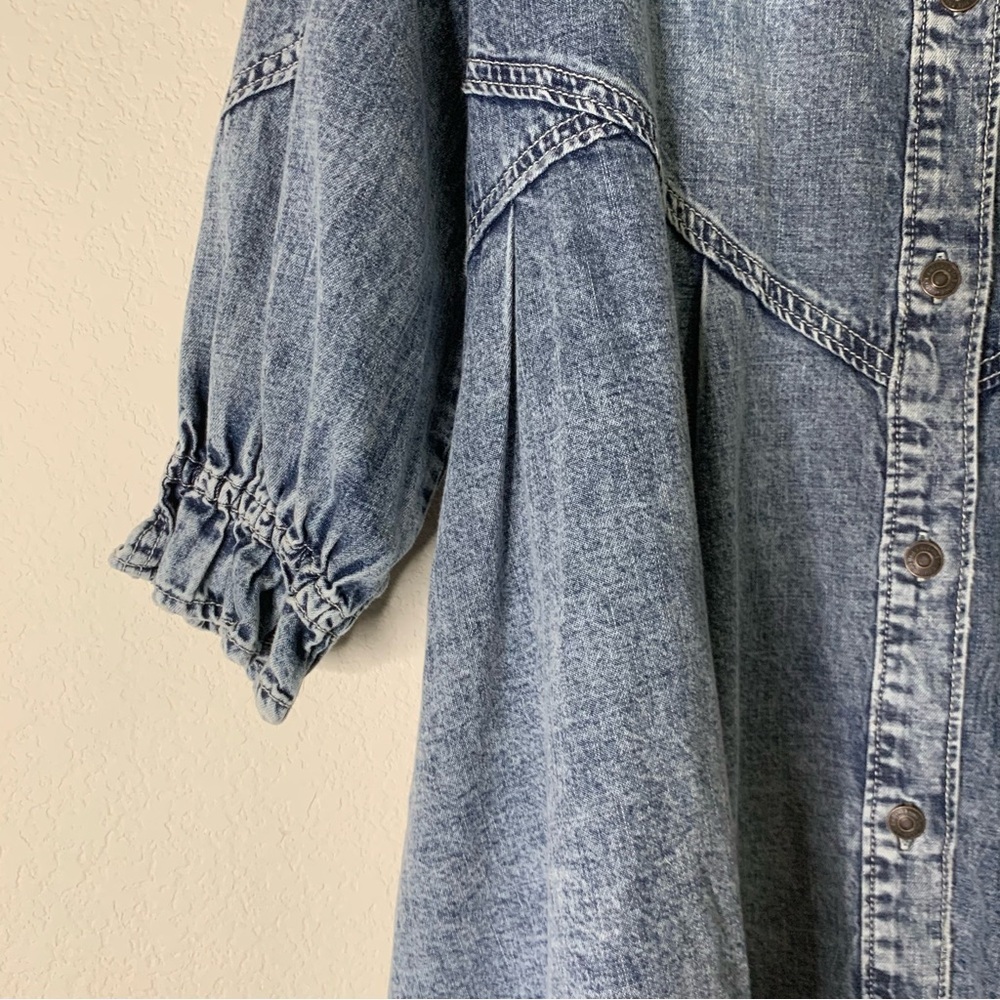 We the free Womens Blue Denim Hannah Long Sleeve Mini Dress L - Picture 6 of 10